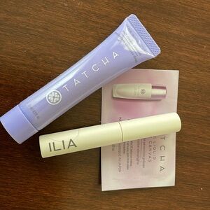 Ilia 0.1 oz mascara, Tatcha soft cream cleanser 15 ml, Tatcha the liquid canvas